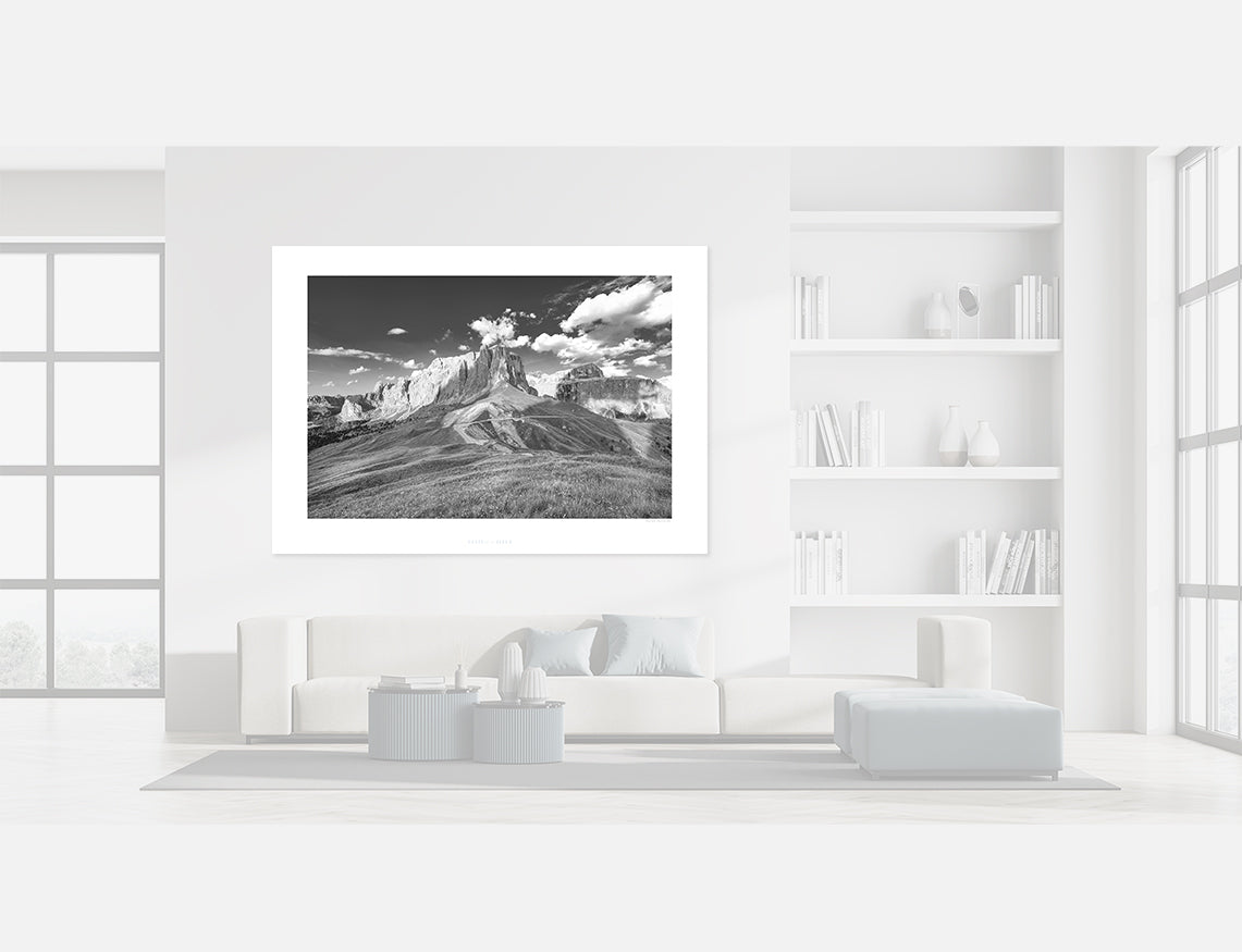 Bulls of the Sella Black and white. Passo Sella gifts for cyclists, cycling photography prints by davidt. Cycling art, cycling prints.