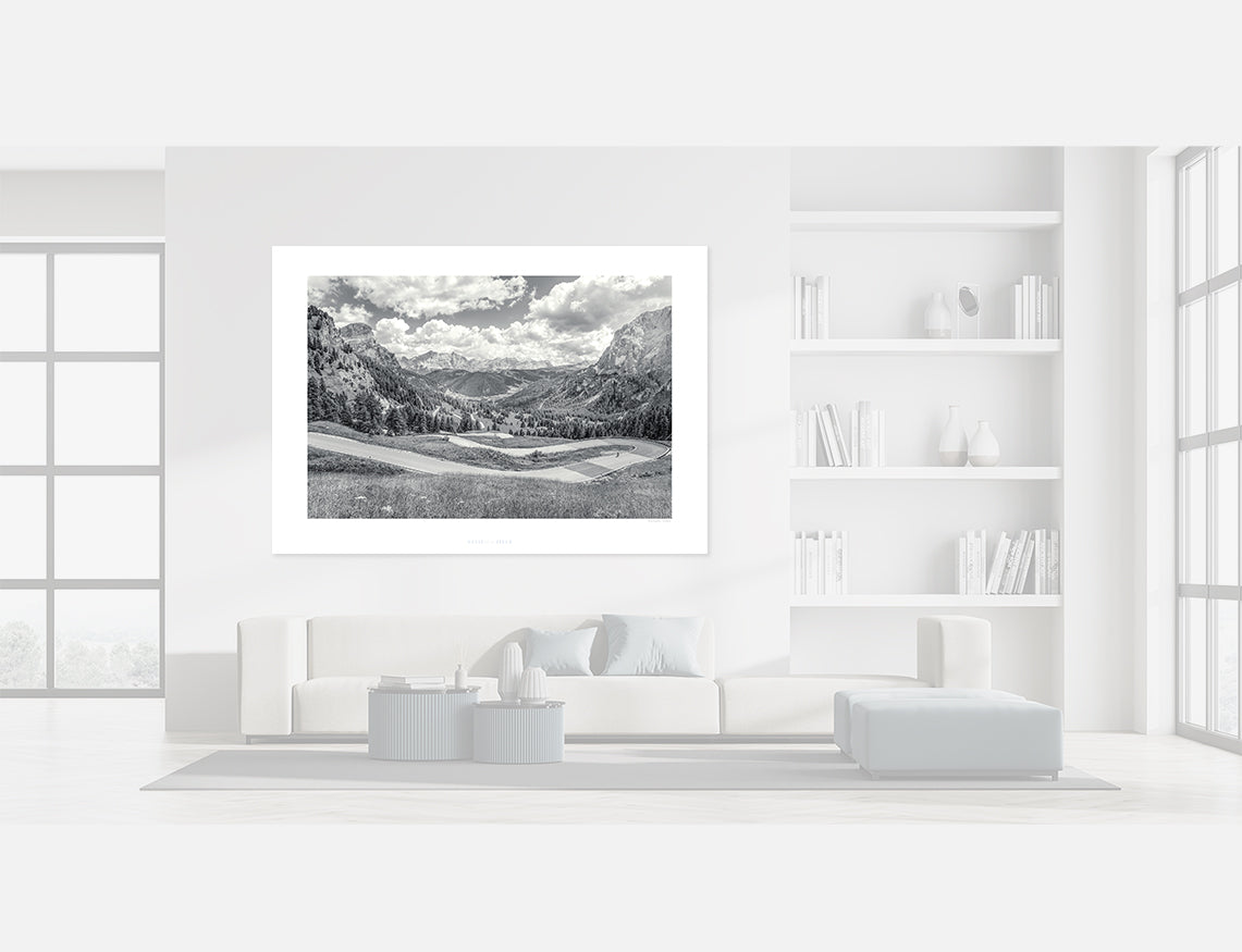 Passo Gardena - The Dolomites - Gifts for Cyclists, Black and white cycling photography prints by davidt. Gifts for cyclists