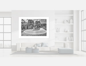 Passo Gardena - Hairpin - Black and white photography prints, gifts for cyclists. The Dolomites. Cycling Art. Unique gifts for cyclists.