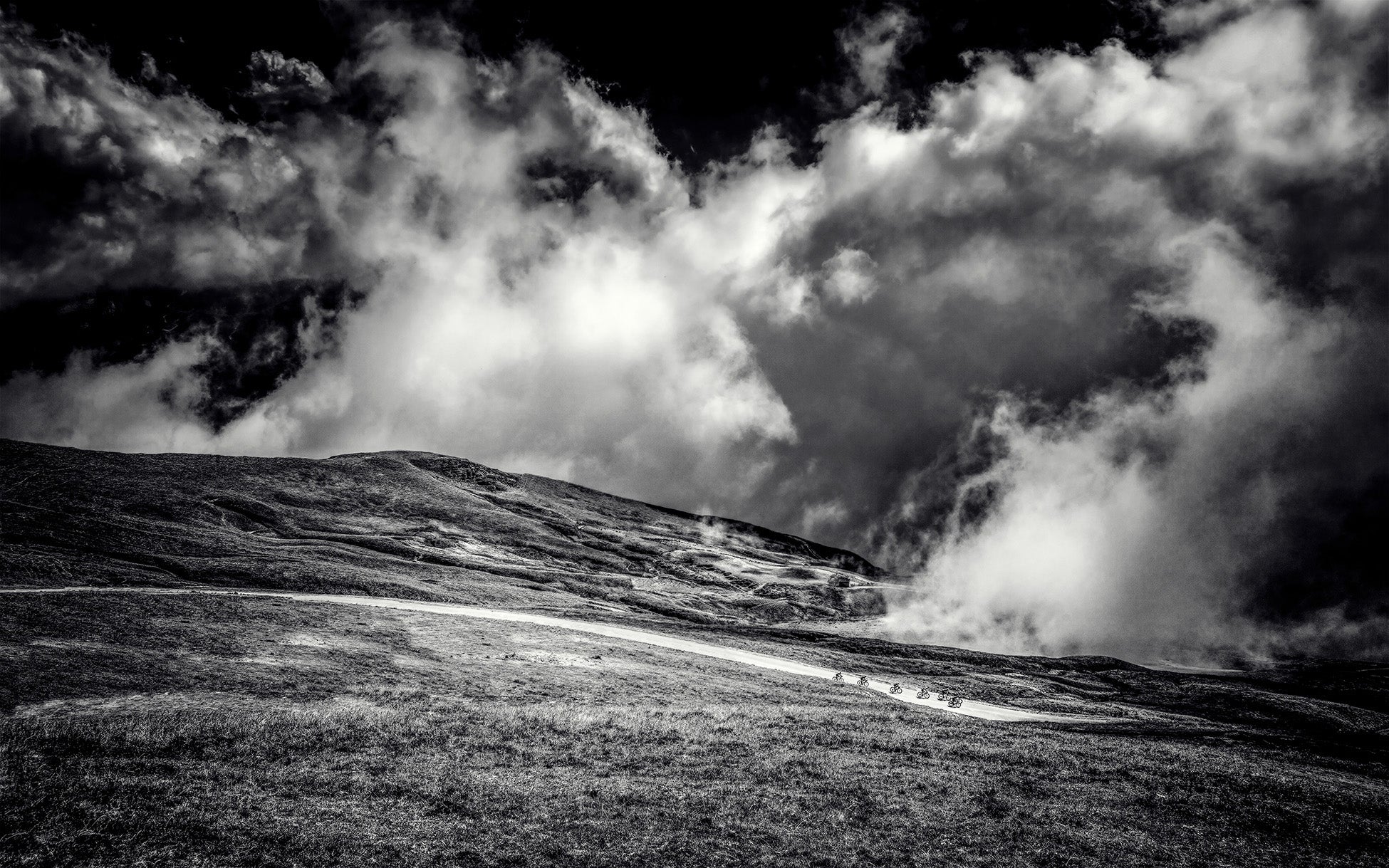 Cycling landscape black and white limited edition photography print. Great Cycling Climbs