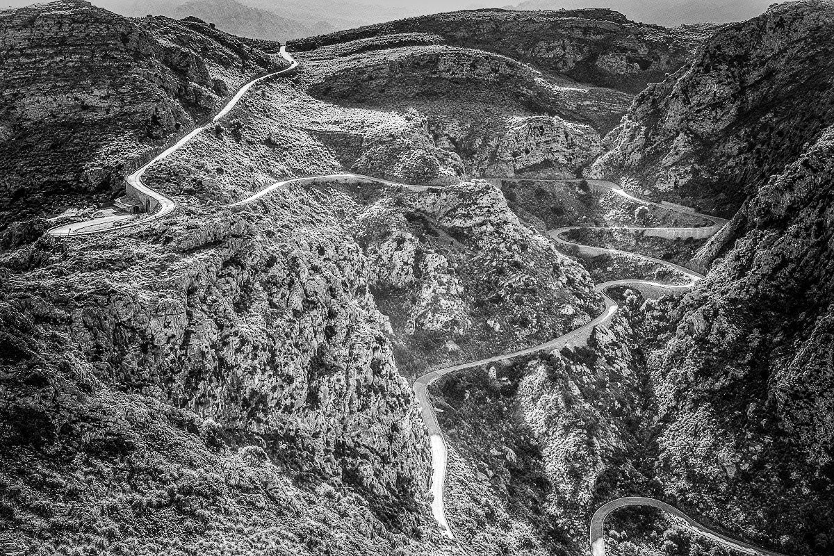 Sa Calobra The Tie Knot Black and white photography print, Mallorca, Cycling Prints, Cycling Art, Unique Gifts for Cyclists