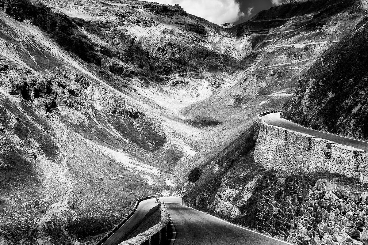 Gifts for cyclists, the Passo Stelvio Limited edition black and white photography print by davidt