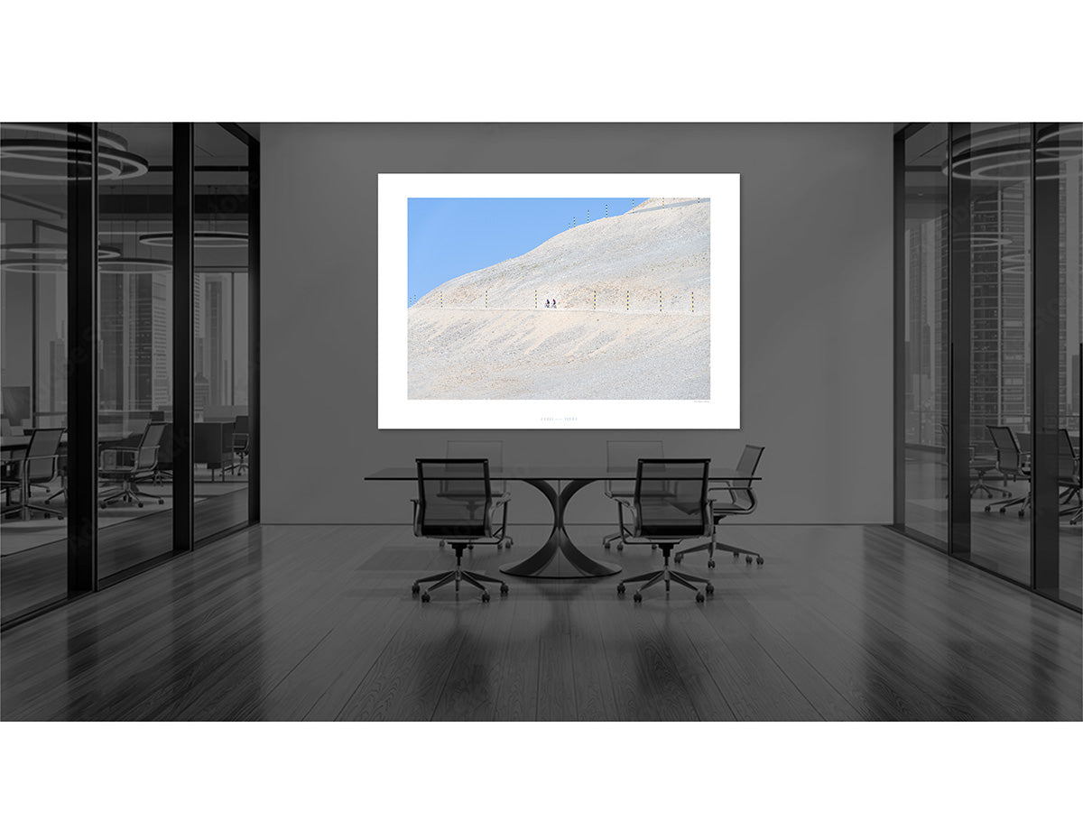 Mont Ventoux - Two riders climb the bleached mountainside of Ventoux. Office