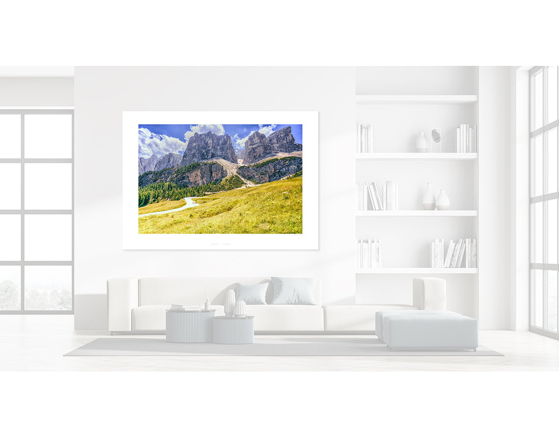 3 riders of the Passo Gardena The Dolomites. Gifts for cyclists, cycling photography prints by davidt. Cycling art. Cycling pictures