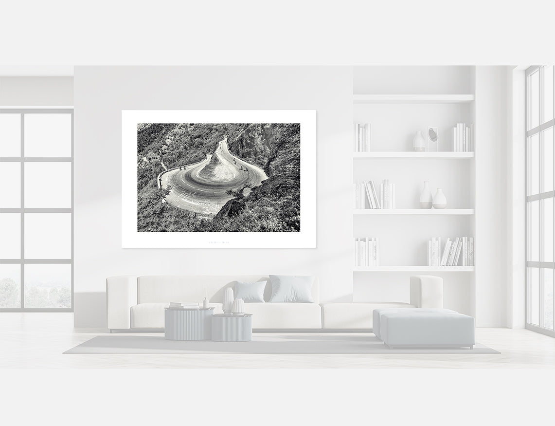 Gifts for Cyclists - Alpe d'Huez Bend 9 - Black & White photography prints. by davidt