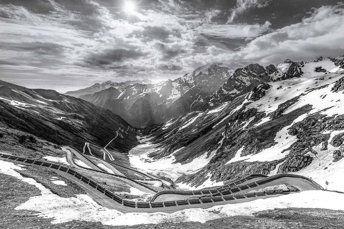 Passo Stelvio Stairway to Heaven Black and white cycling photography prints by davidt