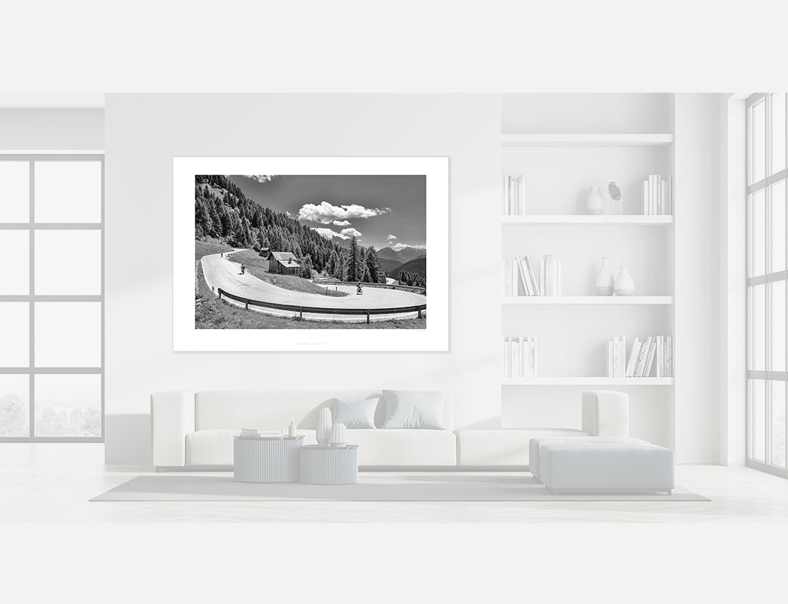Passo Giau Bends Black and white cycling photography prints, cycling art