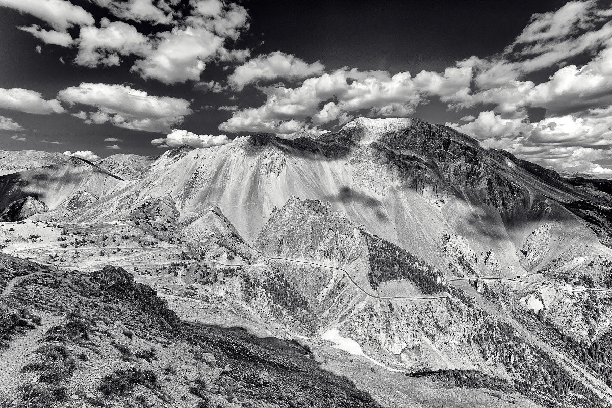 Col d'Izoard Casse Deserte Black and white cycling photography print by davidt Cycling Art. Unique gifts for cyclists. Cycling print.