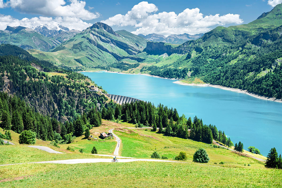 Col du Pré on a sunny summer's morning with the mountains and the lake stretched out before you