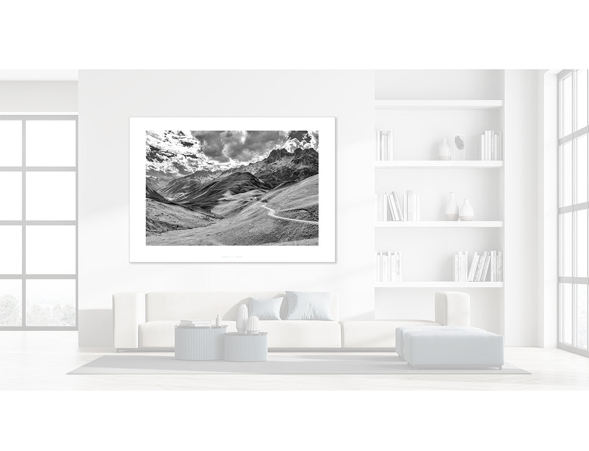 Col de la Croix de Fer B&W. Cycling Art by davidt. Cycling photography prints of the Great Cycling Climbs in colour and black & white fine art photography prints. Unique cycling gifts