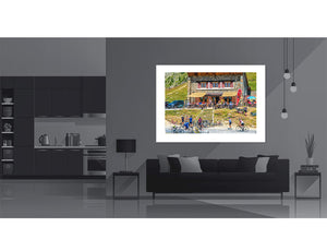 Col de la Croix de Fer - Cafe by davidt. Gifts for cyclists cycling photography prints for the home