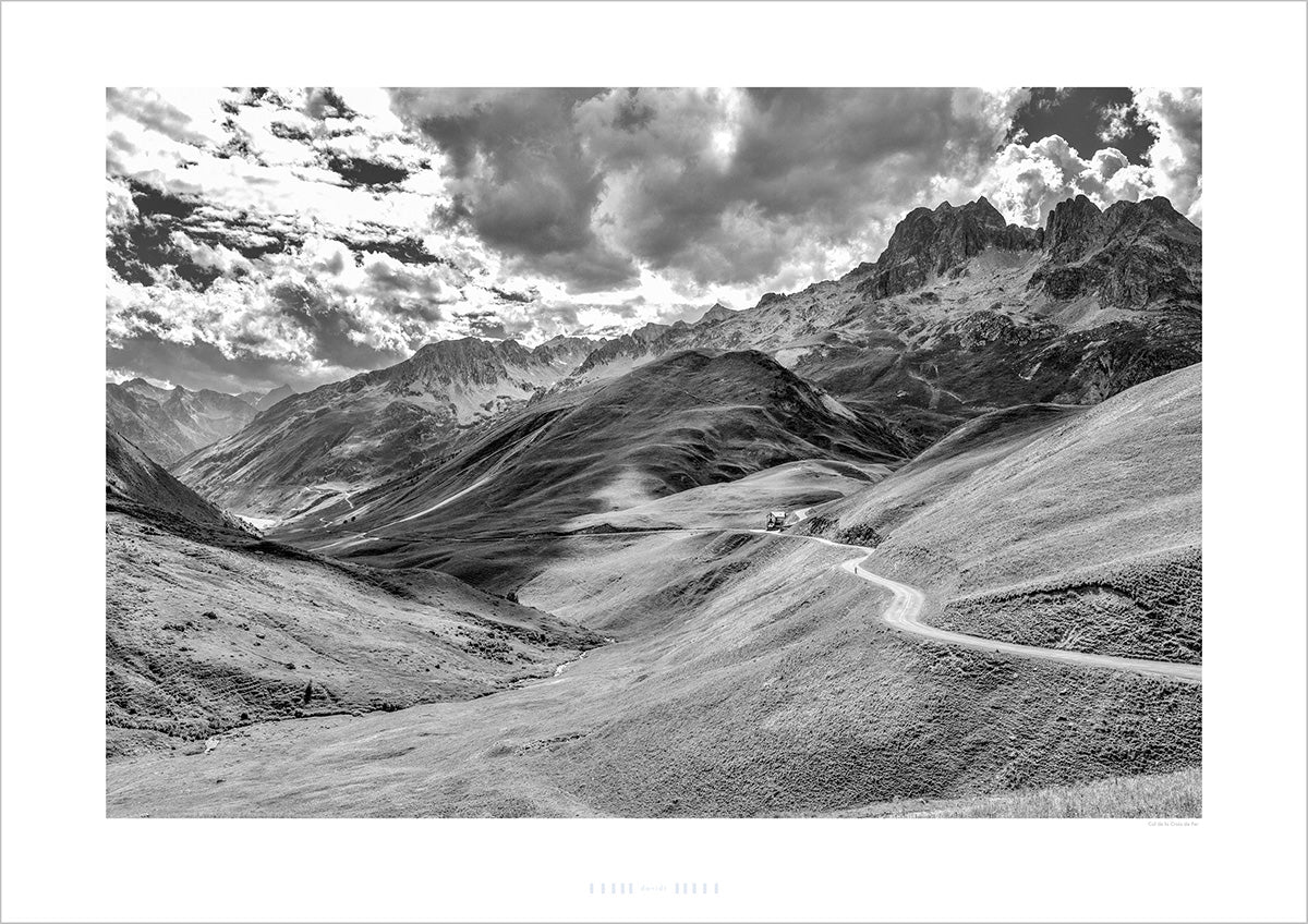 Col de la Croix de Fer B&W. Cycling Art by davidt. Cycling photography prints of the Great Cycling Climbs in colour and black & white fine art photography prints. Unique cycling gifts