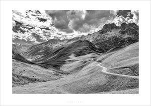 Col de la Croix de Fer B&W. Cycling Art by davidt. Cycling photography prints of the Great Cycling Climbs in colour and black & white fine art photography prints. Unique cycling gifts