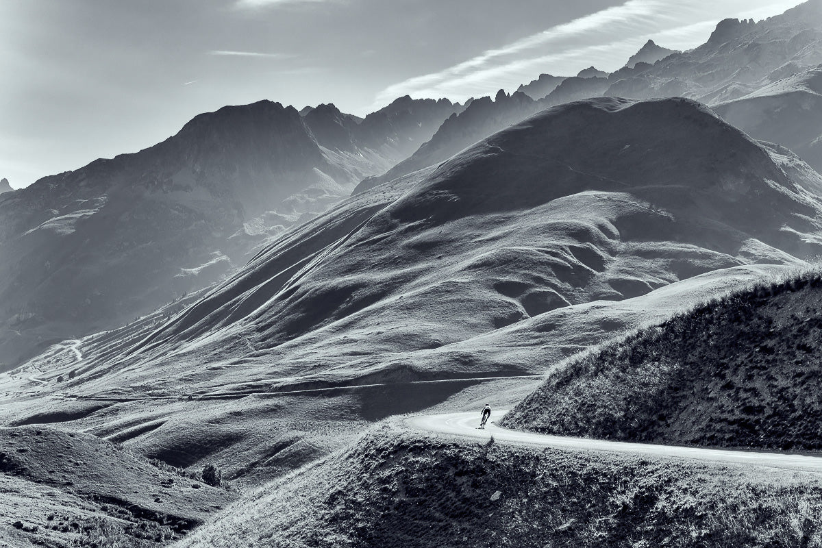 Downhill Run - Black and white duotone photography print by davidt, gifts for cyclists