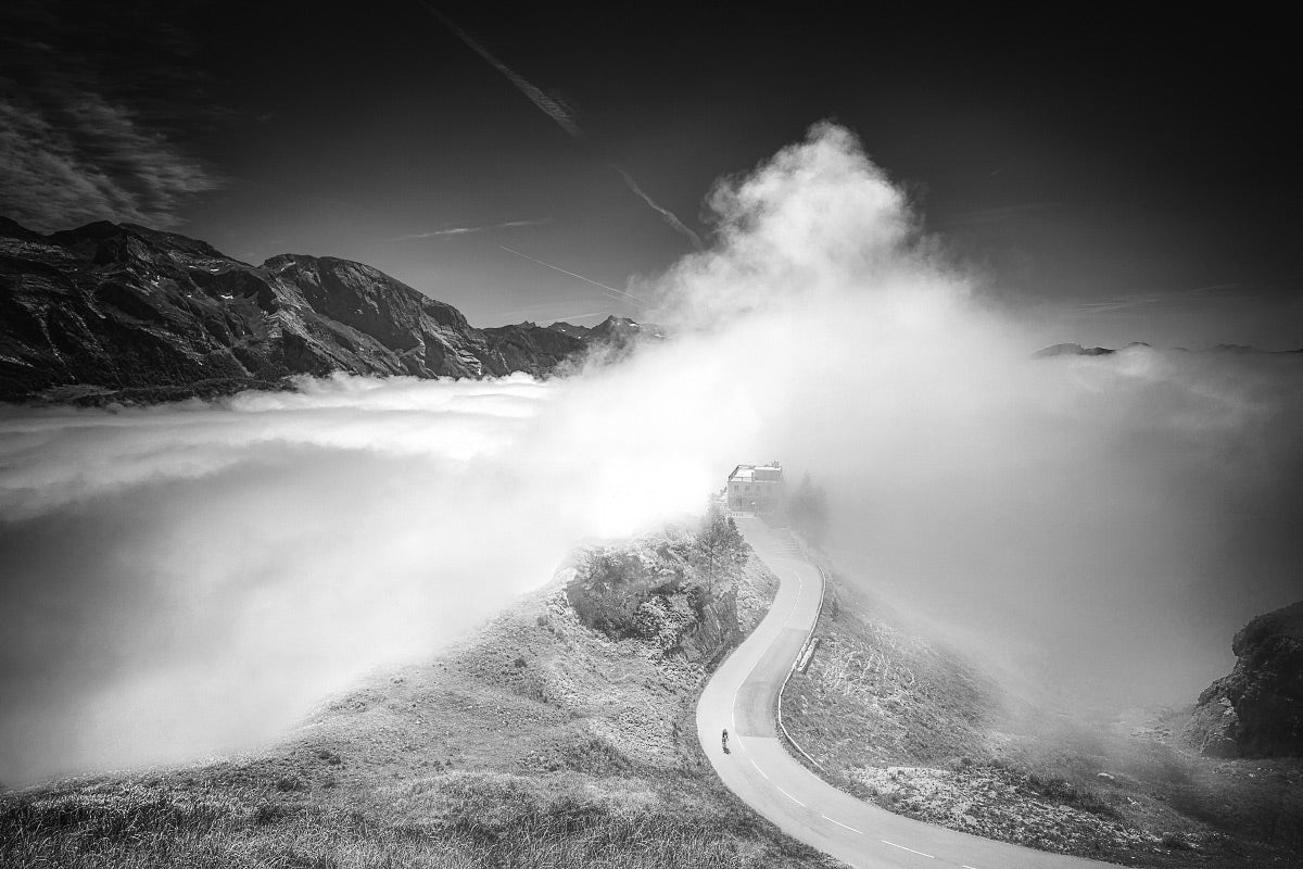 Col d'Aubisque Don’t Look Back. Black and white photography print by davidt Cycling decor, Cycling Photography Prints, Cycling interiors, Luxury Gifts for Cyclists,