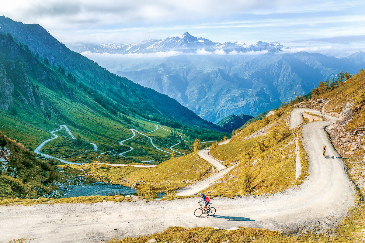 High summer on the Colle Delle Finestre - Gravel Side Top. Gifts for cyclists, Cycling landscapes photography prints by davidt.