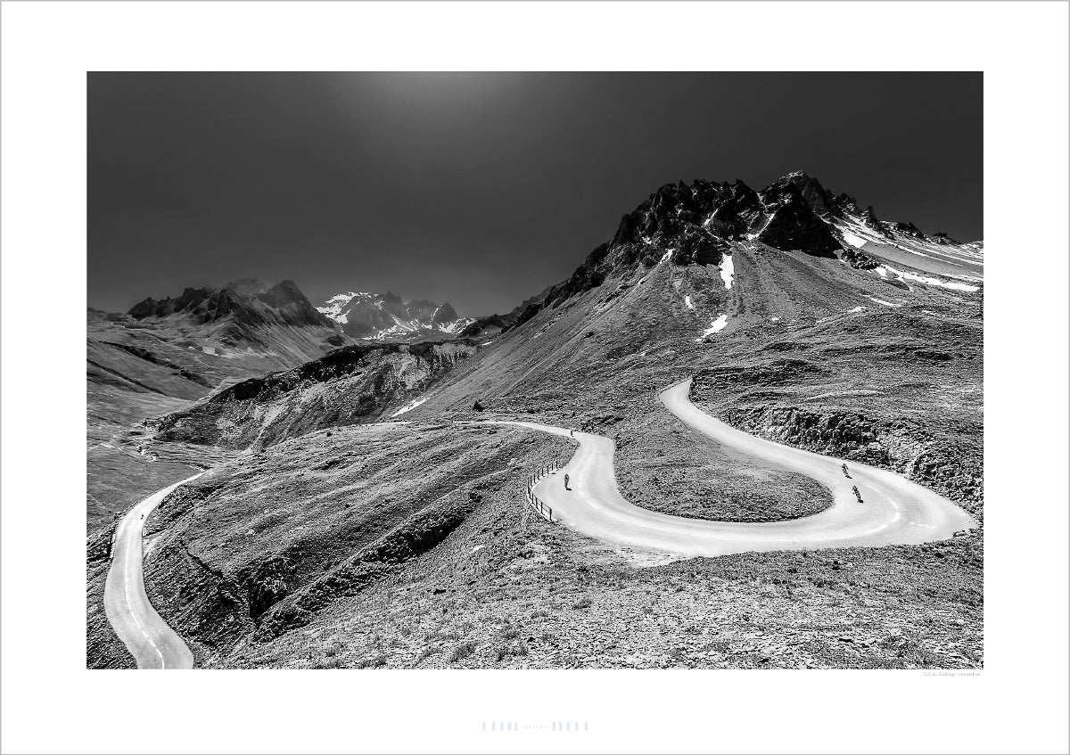Col du Galibier - Horseshoe Black and white Cycling Prints, Cycling Art. Unique Gifts for Cyclists