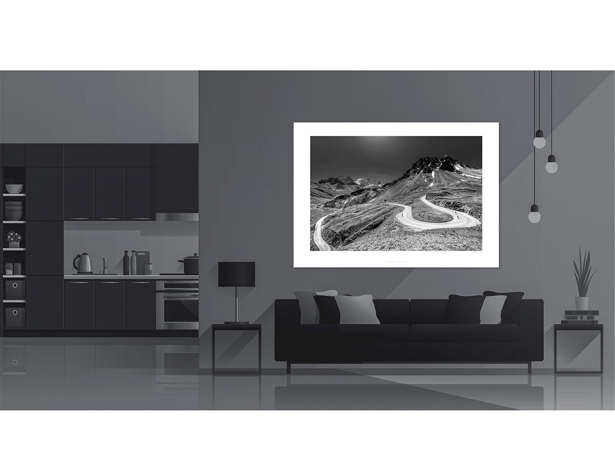 Col du Galibier B&W Horseshoe Cycling Prints, Cycling Art. Unique Gifts for Cyclists