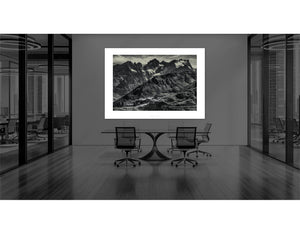 Col du Galibier & La Meije Limited Edition Cycling Photo Print displayed in a modern office
