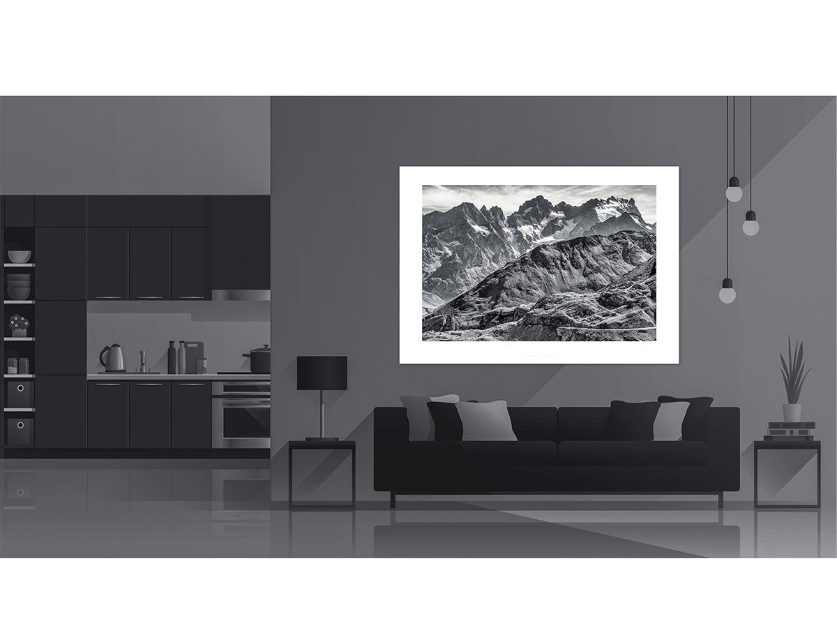 Col du Galibier -La Meije - Limited Edition - Black and white duotone cycling photography print by davidt