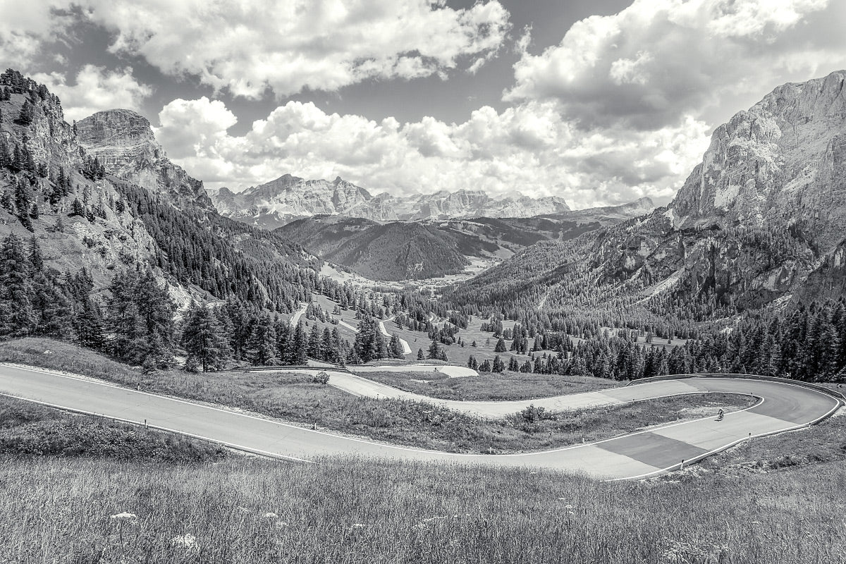Passo Gardena - The Dolomites - Gifts for Cyclists, Black and white cycling photography prints by davidt. Gifts for cyclists