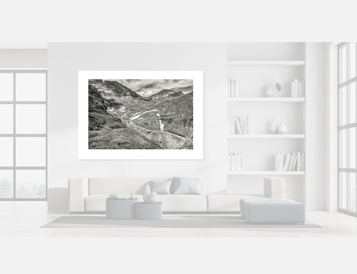 Col de I'Iseran Black and white cycling photography prints Cycling Interiors, Luxury Gifts for Cyclists, Photography Prints by David