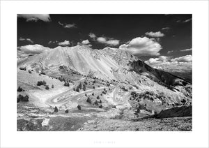 Col d'Izoard - Rider on the Road black and white cycling landscape print