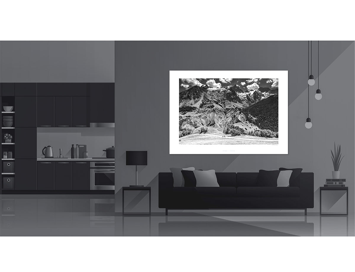 Col du Lautaret with the La Meije Glacier B&W Great cycling climbs by davidt