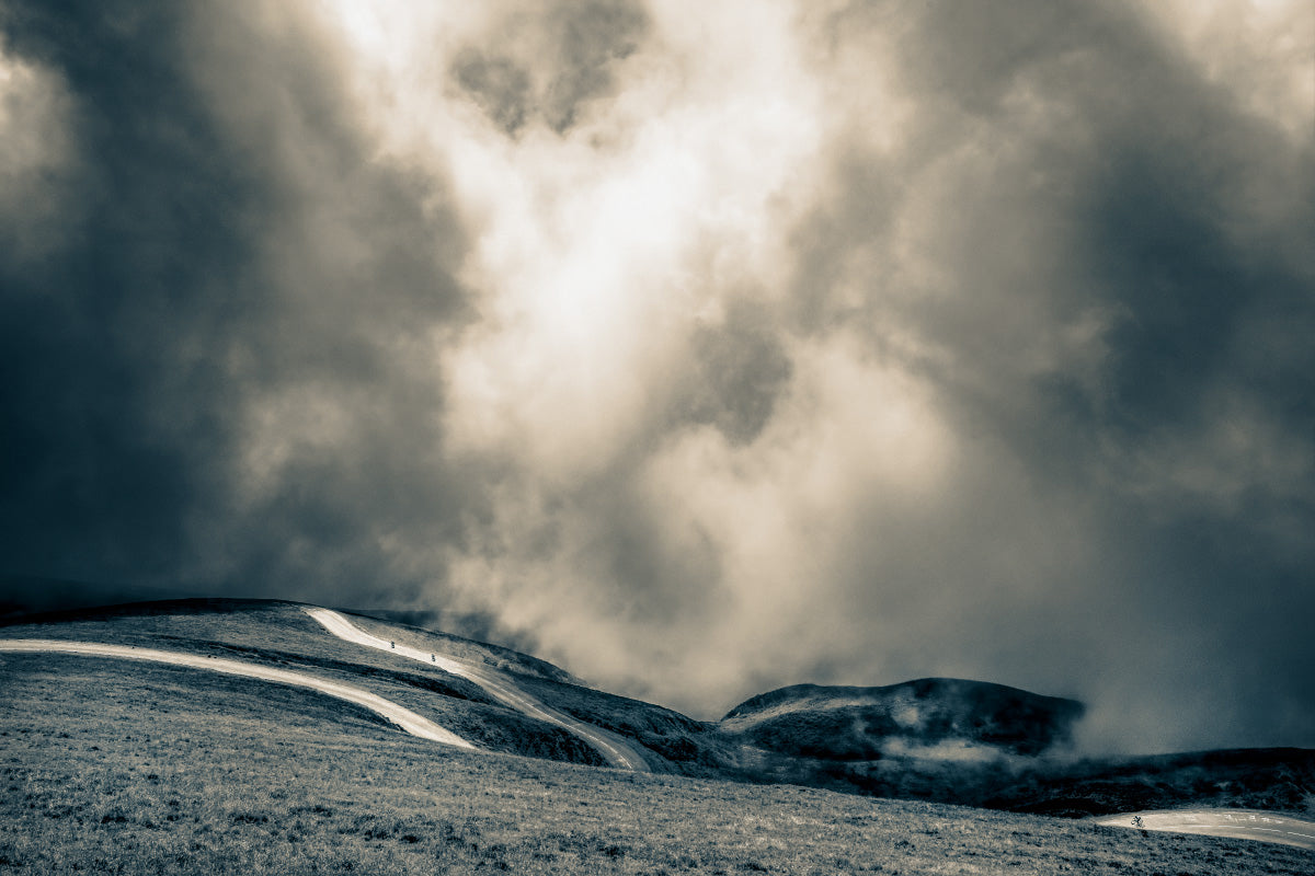 Col d'Aubisque - Let it Roll. Black and White Duotone Limited Edition Cycling landscape photography prints, gifts for cyclists