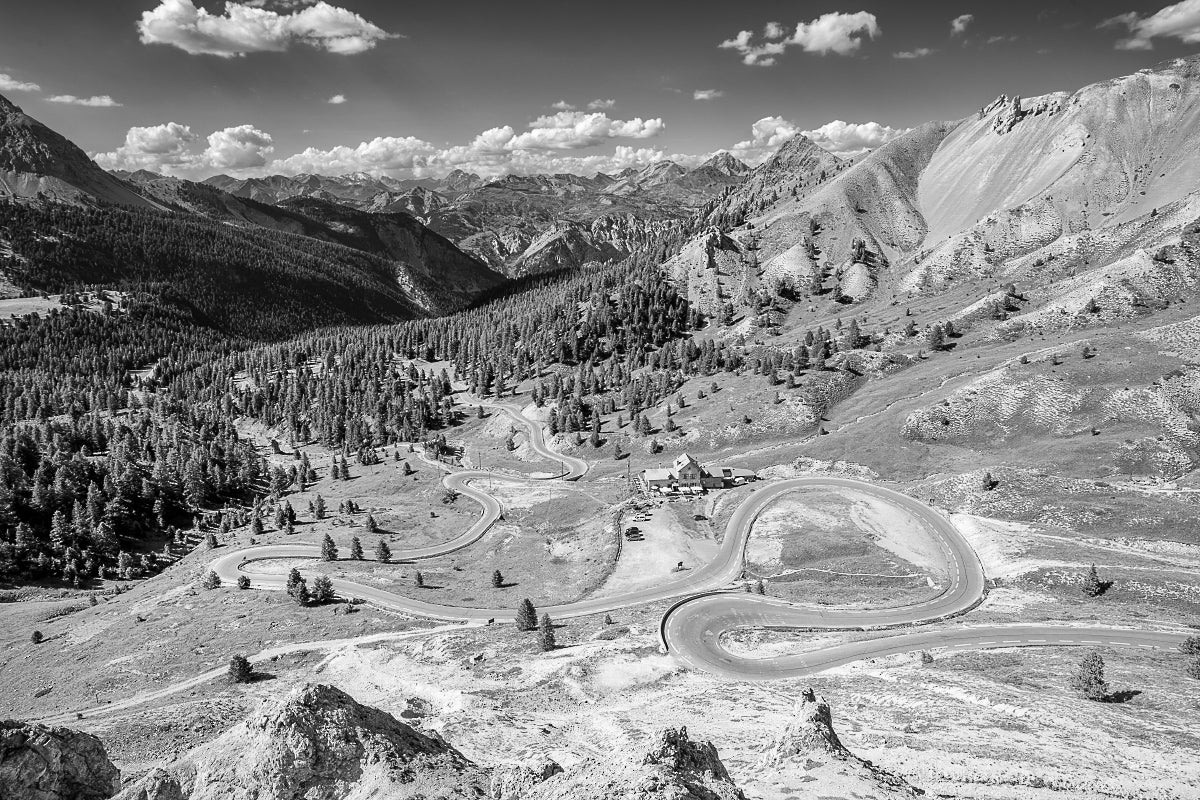 Col d'Izoard - Look North - b & w. Cycling photography prints by davidt, gifts for cyclists.