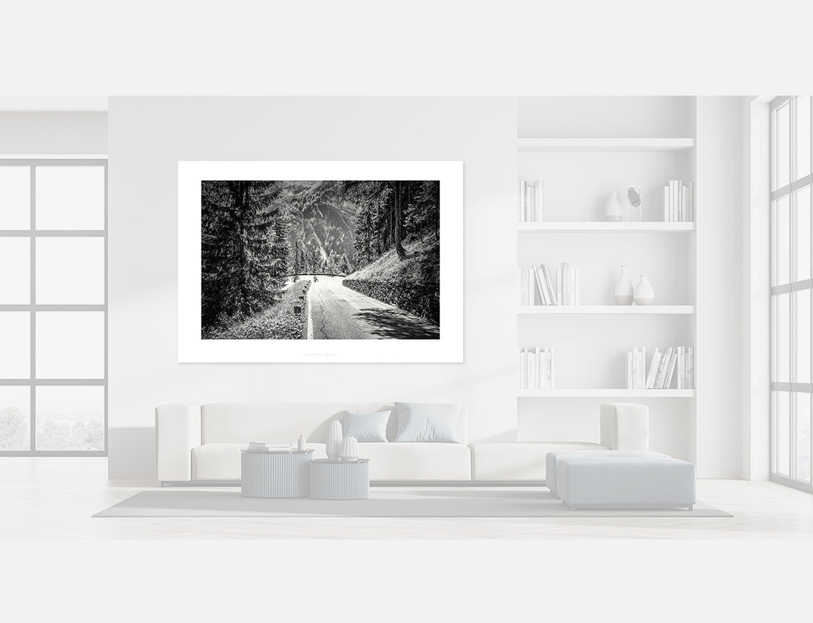 Passo Stelvio - Lower Slopes - Limited Edition - Gifts for cyclists, Black and white duotone cycling photography print by davidt. Interior