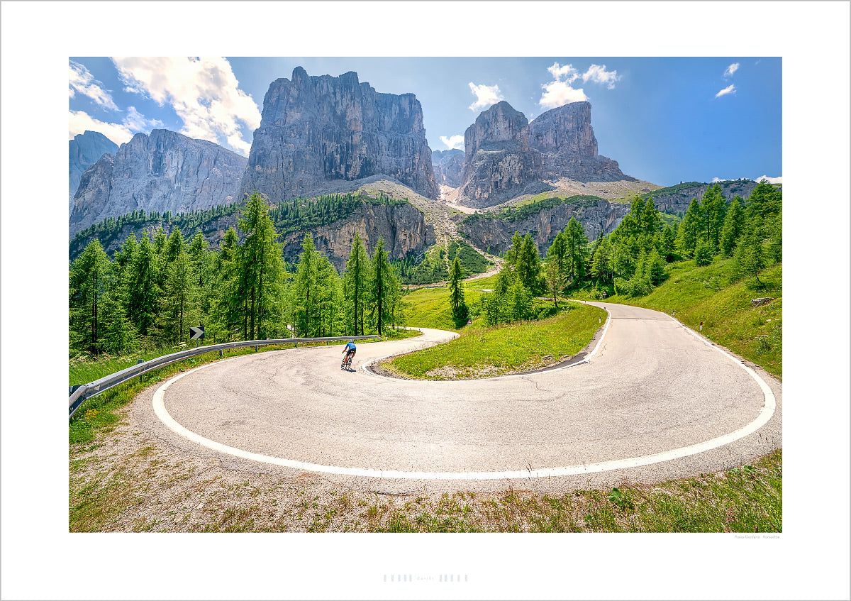 Passo Gardena - The Dolomites. Cycling Art. Unique gifts for cyclists. Cycling decor, Cycling Photography Prints, Luxury Gifts for Cyclists, Photography prints by David Tedman. Office art, Art for offices Gifts for Dad, gifts for Fathers Day. Original gifts for cyclists