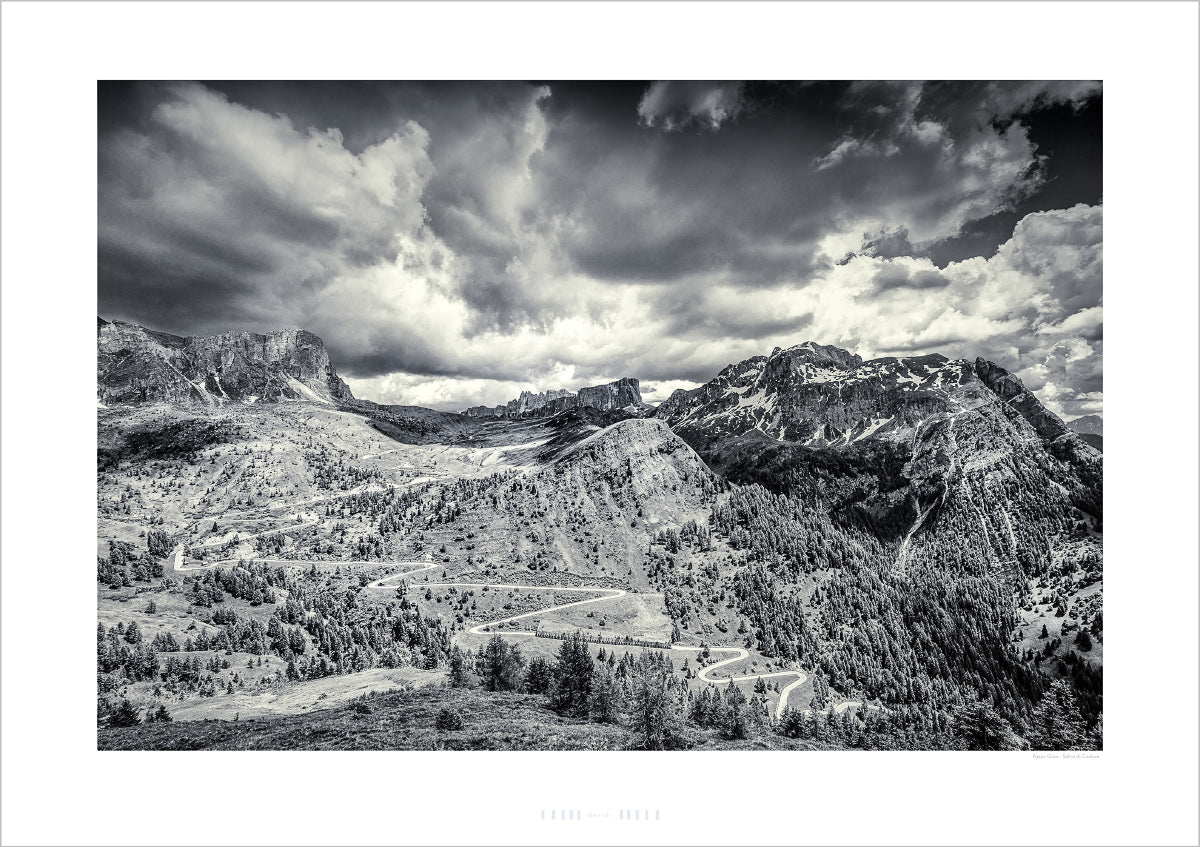Gifts for ctclists - Passo Giau - Selva di Cadore - Limited Edition - Black and white duotone cycling photography print by davidt