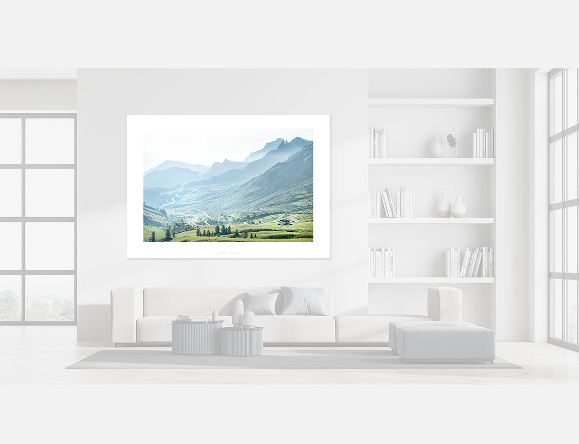Passo Pordoi - Road to Arabba in the early morning sun.  - The Dolomites - Gifts for Cyclists, Cycling Photography Prints by davidt.