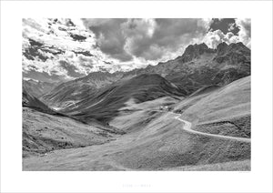 Gifts for Cyclists. Col de la Croix de Fer B&W. Cycling Art by davidt. Cycling photography prints of the Great Cycling Climbs in colour and black & white fine art photography prints. Unique cycling gifts
