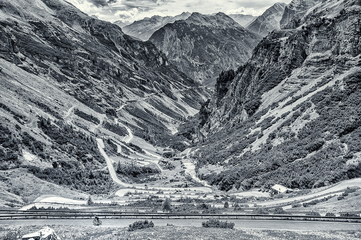 Cycling Art - The Stelvio from Bormio - Black and White cycling photography. Great Cycling Climbs by davidt. 