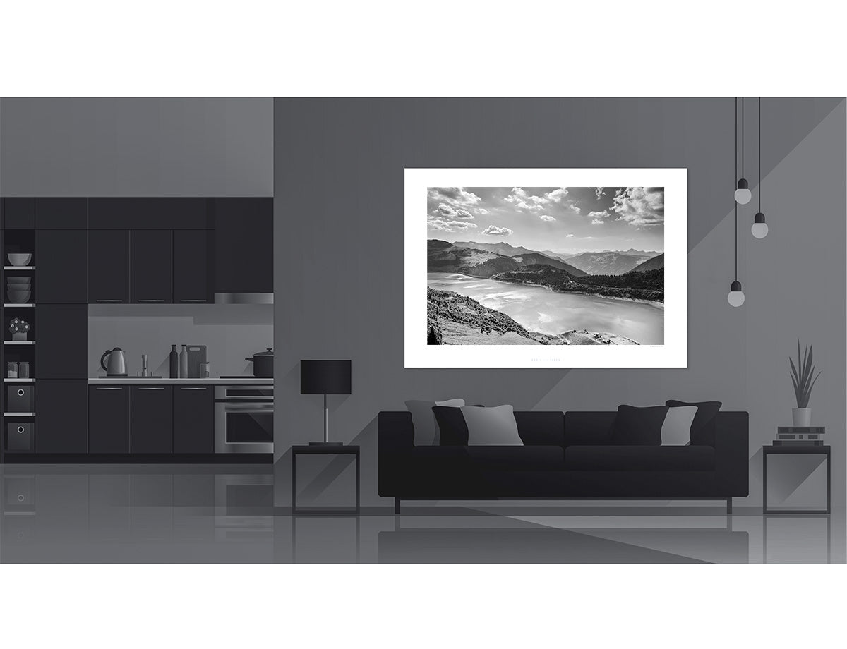 Lac de Roseland B&W cycling landscapes prints of the Great cycling climbs by davidt