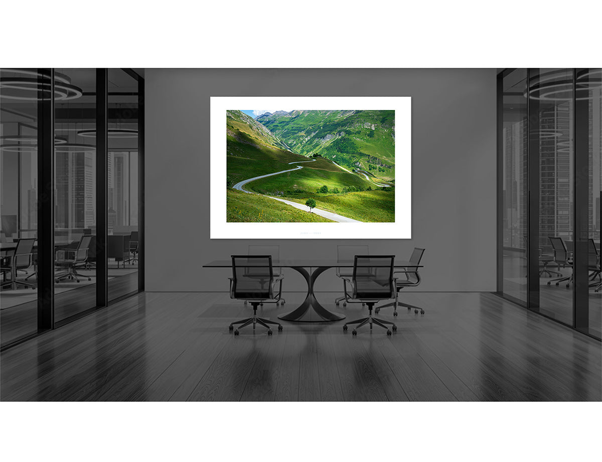 Cormet de Roselend - Road down to. Great Cycling Climbs prints by davidt