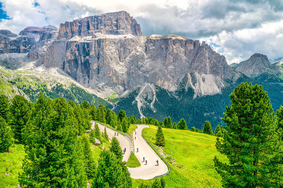 Passo Sella - On the Shoulders of Giants. Cycling prints. Cycling Art. Gifts for cyclists. Passo Sella The Dolomites.
