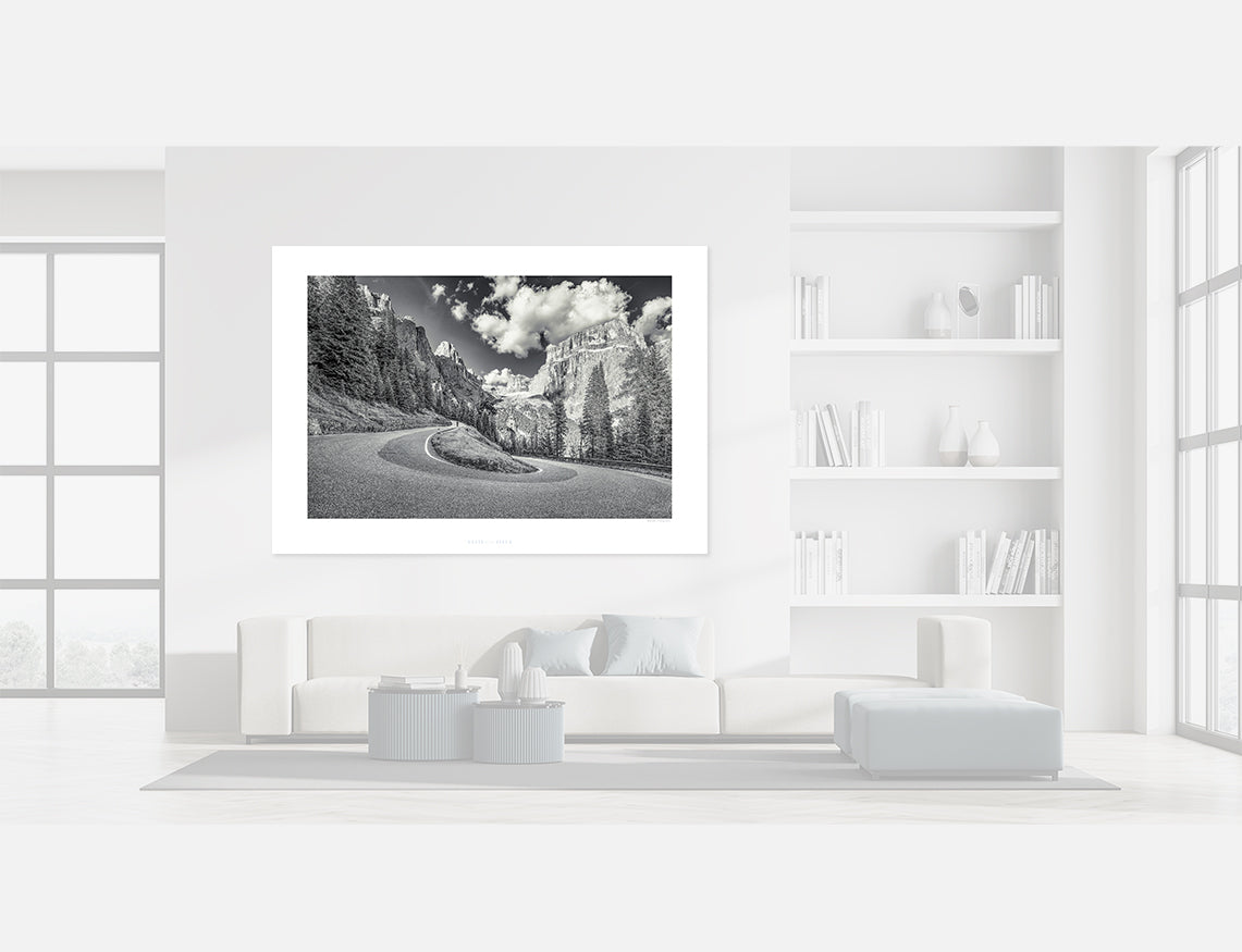 Passo Sella - Climbing Giants - Limited Edition - Black and White cycling photography print by davidt
