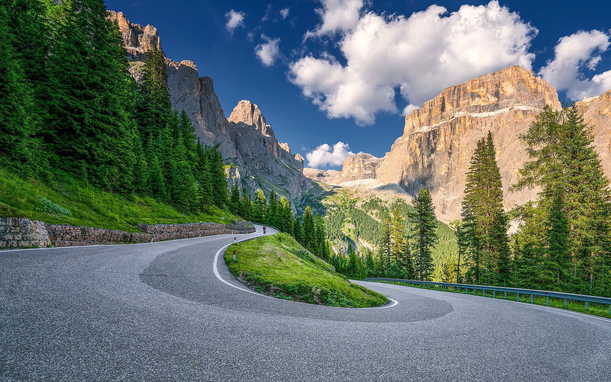 Passo Sella - Hairpin - The Dolomites color photography by davidt. Great Cycling Climbs