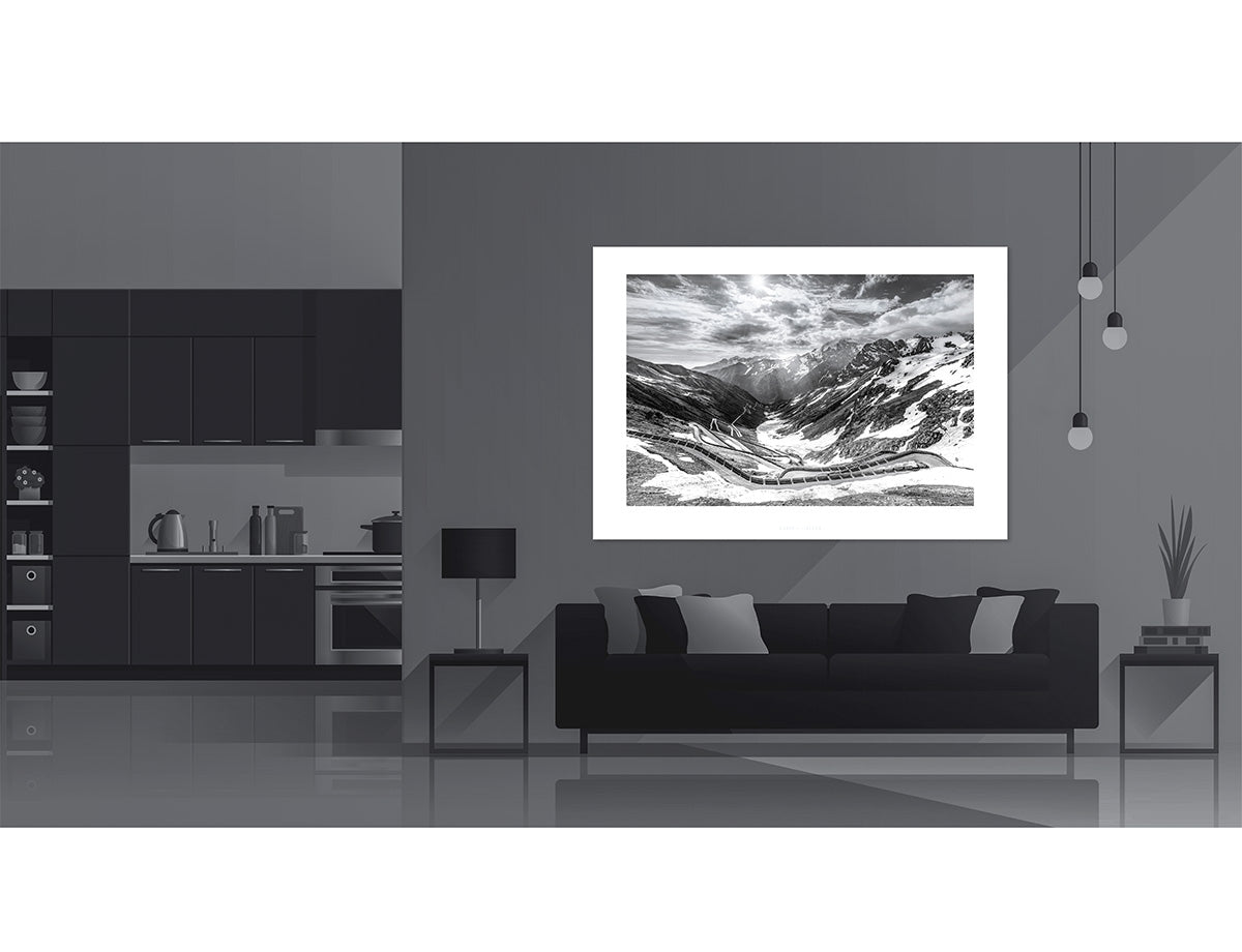 Passo Stelvio Stairway to Heaven Black and white cycling landscape photography prints by davidt