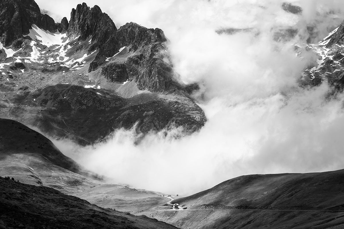 Col de la Croix de Fer - From the Top B&W. Cycling Art. Cycling photography prints by davidt