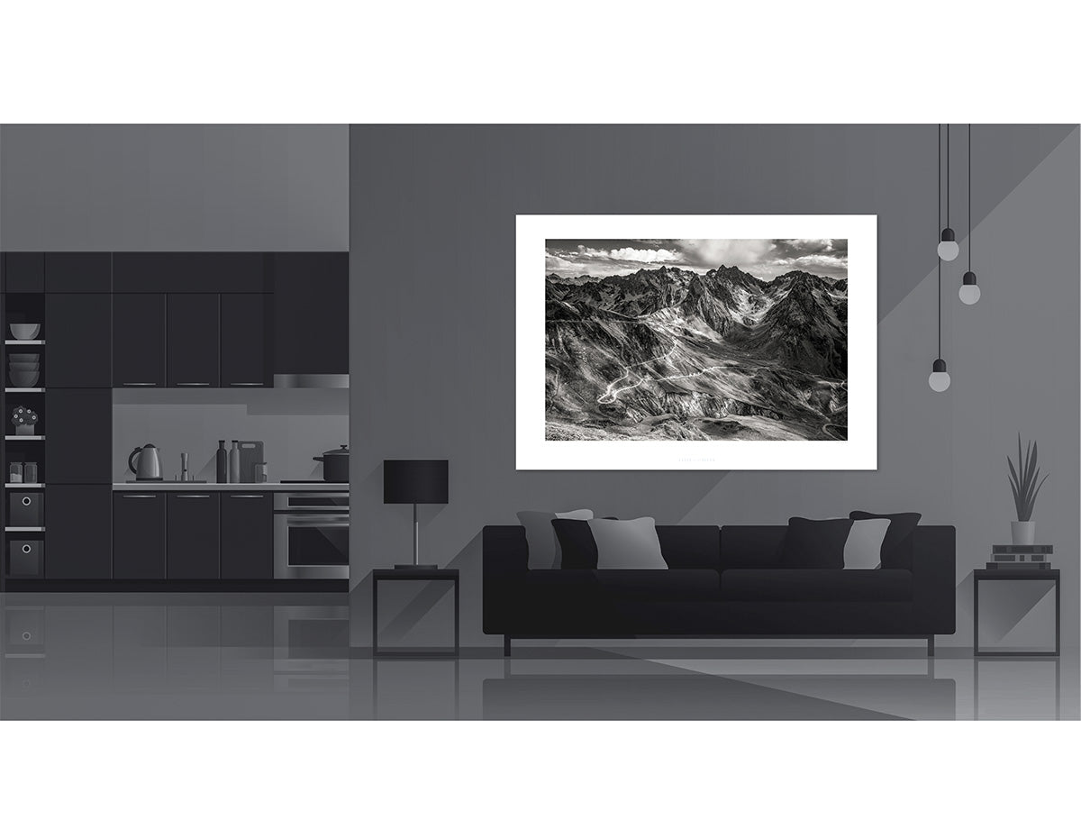Col du Tourmalet Black and white cycling photography print by davidt. The Pyrenees Gifts for Cyclists