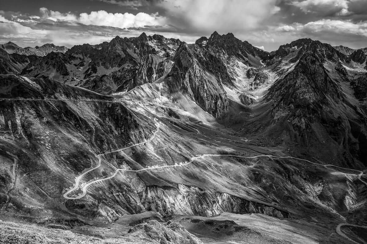 Col du Tourmalet Black and white cycling photography print by davidt. The Pyrenees Gifts for Cyclists, Cycling Photography Prints by davidt