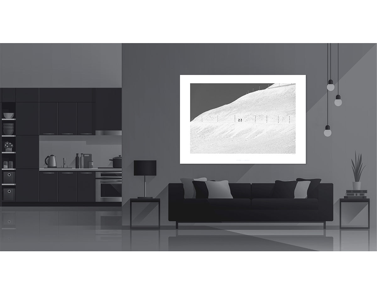 Mont Ventoux - 2 Riders set against the sunlight slopes of Mont Ventoux - b&w 