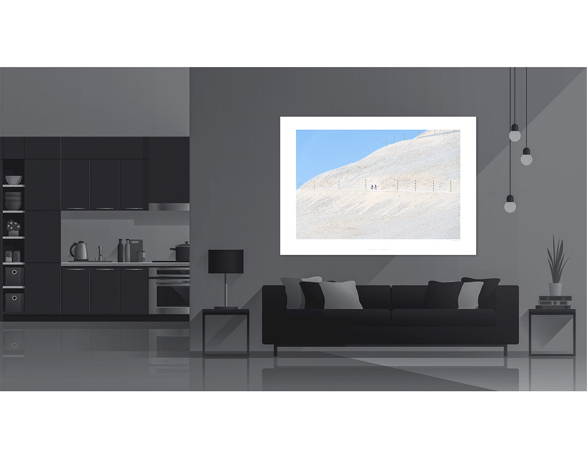 Mont Ventoux - Two riders climb the bleached mountainside of Ventux