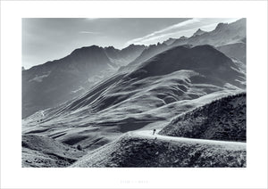 Downhill Run - Limited edition - Cycling photography duotone print by davidt. Gifts for cyclists, unique gifts for cyclists. Fine art black and white duotone photography prints by davidt.