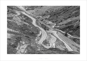 Col du Galibier - Bends Cycling Art. Unique gifts for cyclists. Col d'Aubisque Don’t Look Back. Cycling decor, Cycling Photography Prints, Cycling interiors, Luxury Gifts for Cyclists, Photography prints by David Tedman. Office art, Art for offices Gifts for Dad, gifts for Fathers Day. Original gifts for cyclists