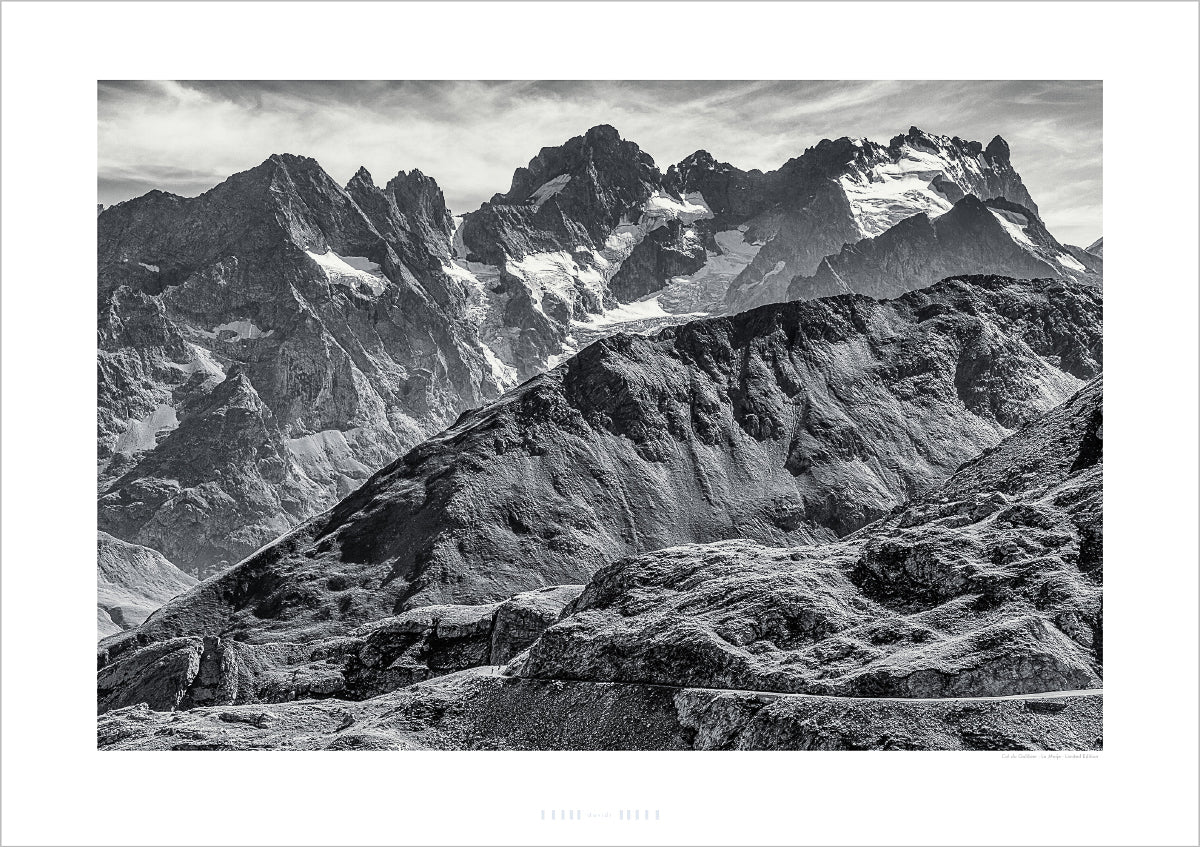 Col du Galibier -La Meije - Limited Edition - Black and white duotone cycling photography print by davidt